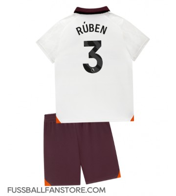 Manchester City Ruben Dias #3 Replik Auswärtstrikot Kinder 2023-24 Kurzarm (+ Kurze Hosen)